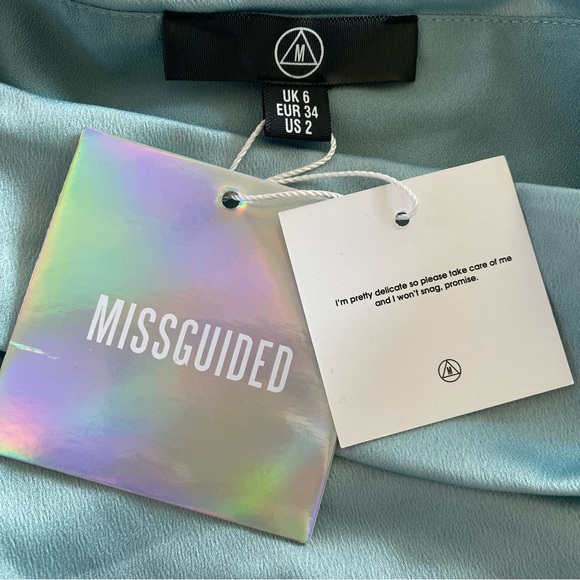 NWT Missguided Satin One Shoulder Asymmetric Ruched Side Midi Dress Blue 2 - Picture 10 of 16